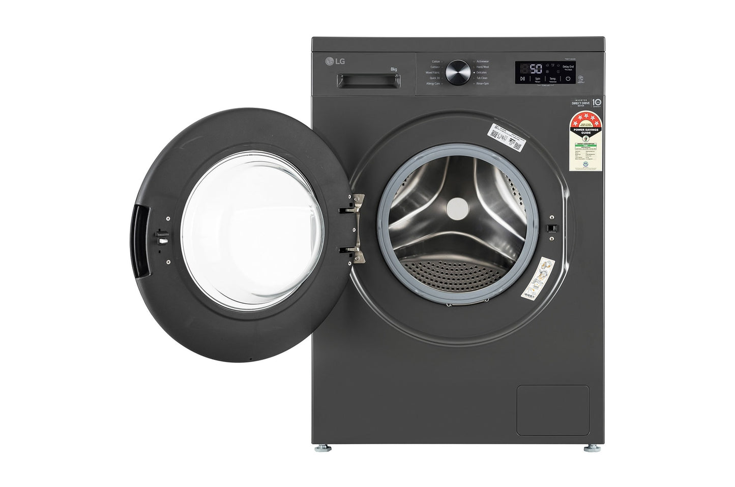 LG 8 kg 5 Star, Inverter Direct Drive Technology, 6 Motion DD, Steam Fully Automatic Front Load Washing Machine with In-built Heater Black, Grey  (FHB1208Z2M)