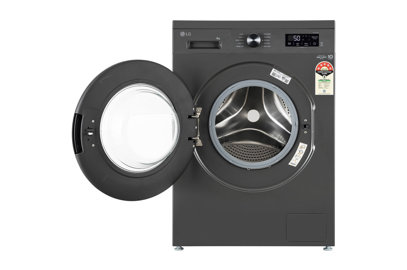 LG 8 kg 5 Star, Inverter Direct Drive Technology, 6 Motion DD, Steam Fully Automatic Front Load Washing Machine with In-built Heater Black, Grey  (FHB1208Z2M)