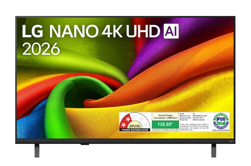 LG  108 cm (43 Inch) NANO 4K UHD AI Smart TV | α5 AI Processor 4K Gen9 | HDR10 | 4K Upscaling | AI Sound Pro | webOS 26 | AI ThinQ | Wi-Fi Enabled| Dolby Atmos| 2026 Model - 43NU875BPLA