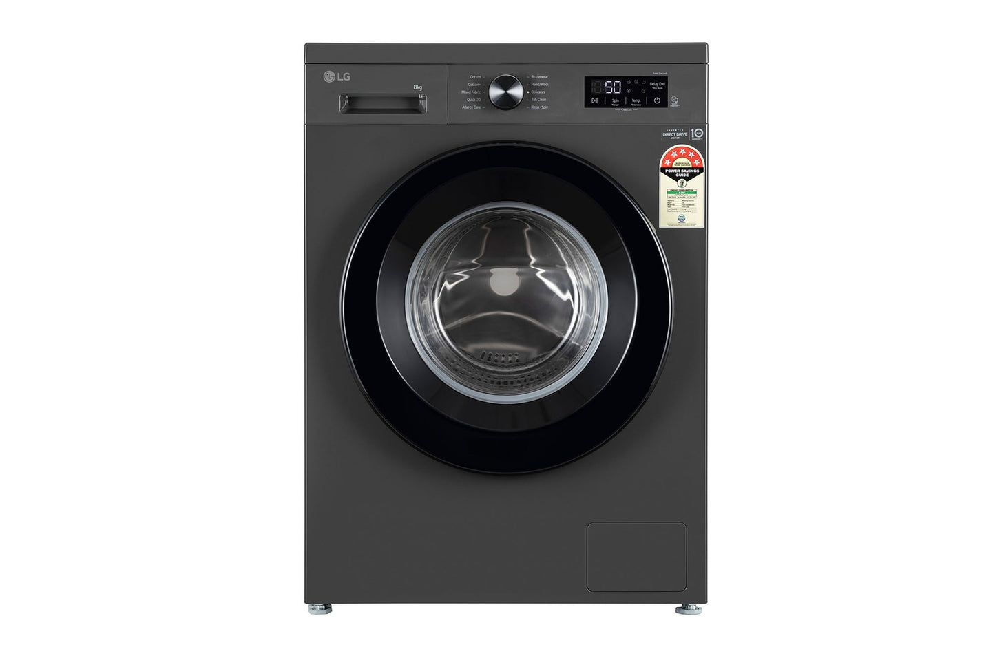 LG 8 kg 5 Star, Inverter Direct Drive Technology, 6 Motion DD, Steam Fully Automatic Front Load Washing Machine with In-built Heater Black, Grey  (FHB1208Z2M)