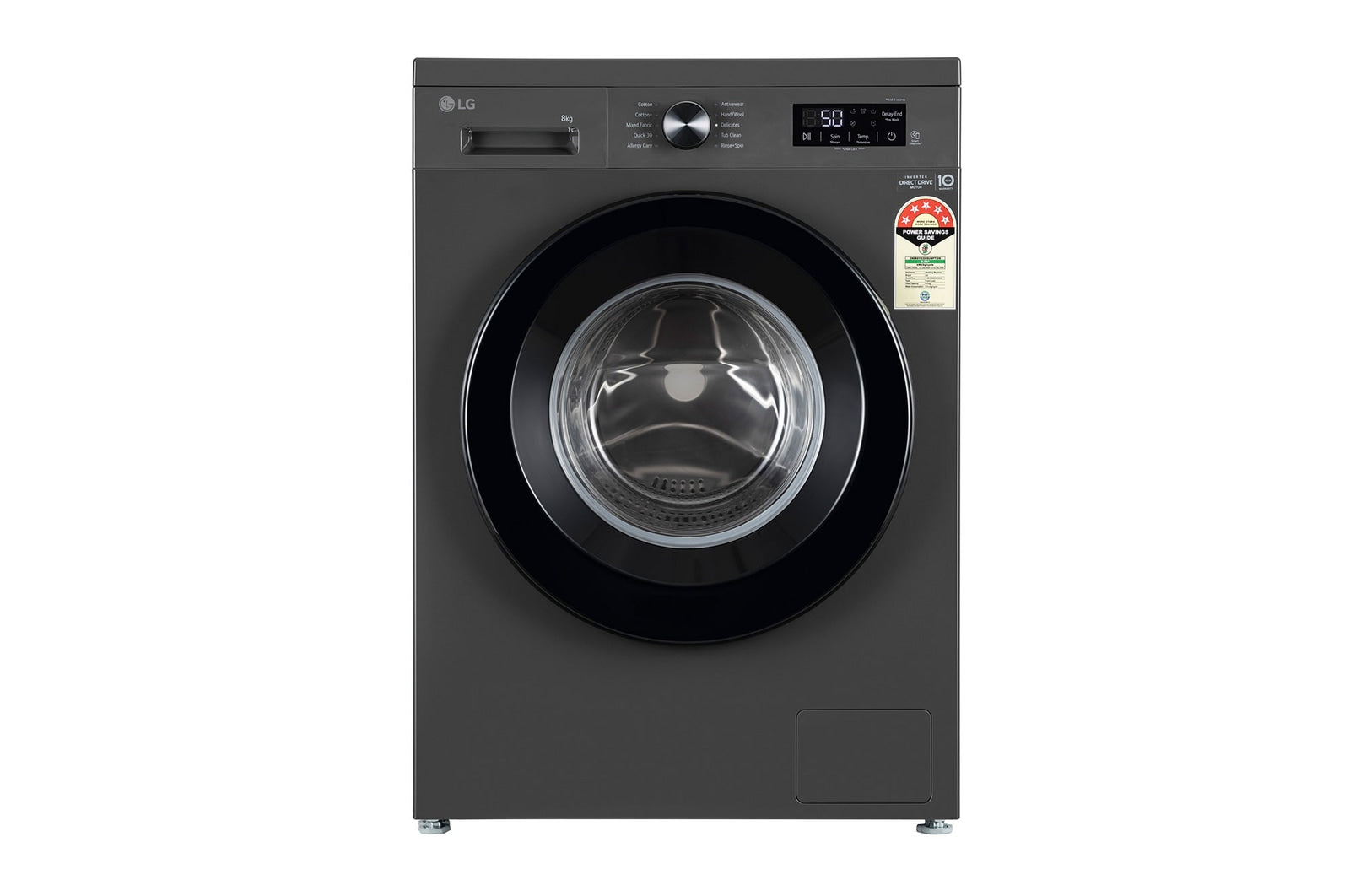 LG 8 kg 5 Star, Inverter Direct Drive Technology, 6 Motion DD, Steam Fully Automatic Front Load Washing Machine with In-built Heater Black, Grey  (FHB1208Z2M)