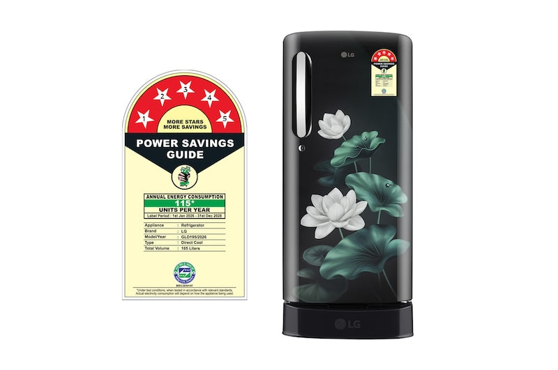 LG 185 L 5 Star, Single Door Refrigerator with Base Stand Drawer, Smart Inverter Compressor, Direct Cool, Emerald Lotus, (GLD1956ZAEL.AELZEBN)