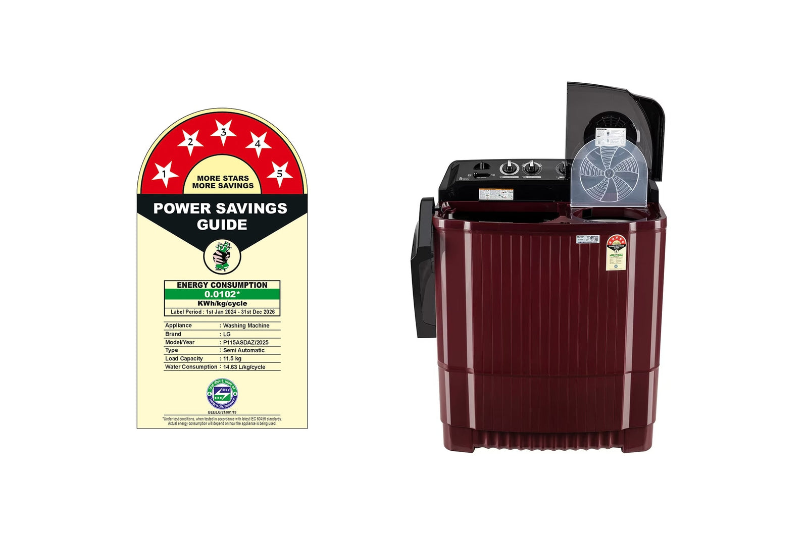 LG 11.5 kg, Semi-Automatic Washing Machine with Collar Scrubber & Rat Away Technology- (P115ASDAZ)