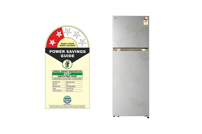 LG 251L 2-Star Frost Free Convertible Double Door Refrigerator | Smart Inverter Compressor | Smart Mode All-Season Cooling | Auto Smart Connect | Express Freeze (GLT2526WWRI.ARIZEBN)
