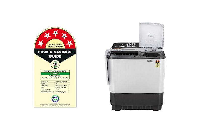LG 7.0 kg 5-Star Semi-Automatic Top Load Washing Machine | Roller Jet Pulsator | Wind Jet Dry | 3 Wash Programs | In-Built Scrubber | Rat Away Technology Base (P7010NGAZ.ADGQNST, Dark Grey)