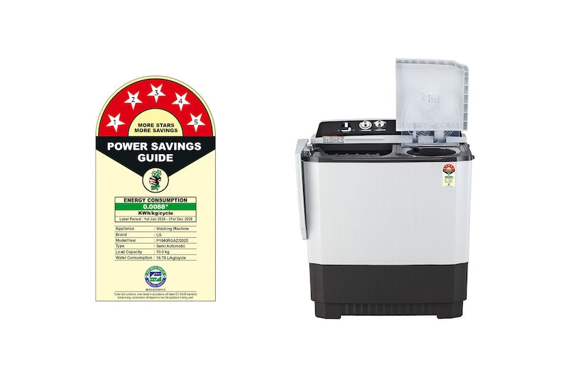 LG 10 kg 5-Star Semi-Automatic Top Load Washing Machine | Roller Jet Pulsator | Wind Jet Dry | 3 Wash Programs | In-Built Scrubber | Rat Away Technology Base (P1040RGAZ.ADGQEIL, Dark Grey)