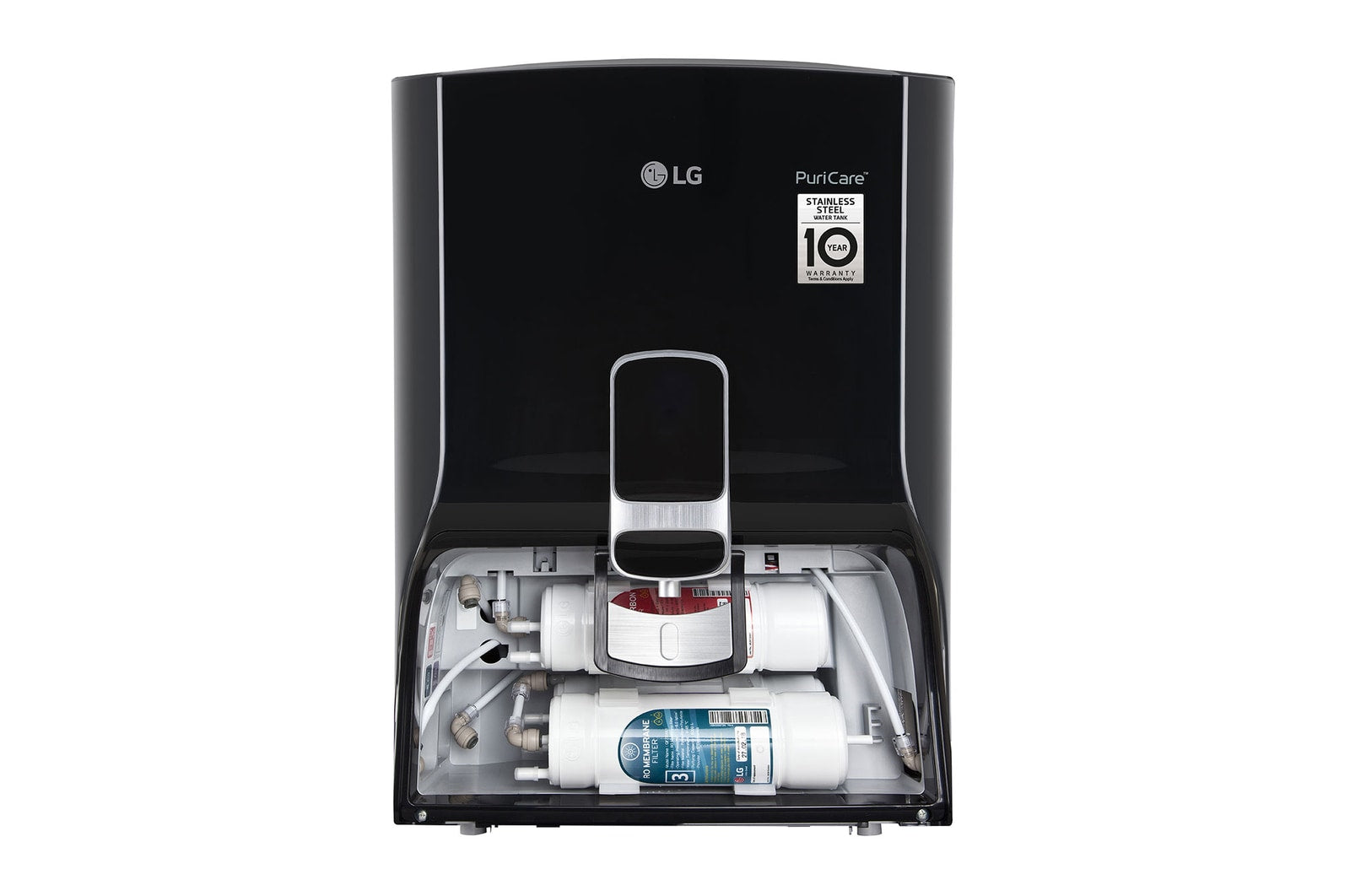 LG RO Water Purifier | Dual Protection Stainless Steel Tank with 10-Year Warranty | Multi-Stage Filtration with Digital Sterilizing Care | 8L Capacity | Wall Mountable | Sleek Solid Black Design | Room Temperature Purified Water-WW132NF
