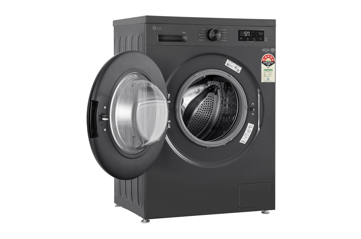 LG 8 kg 5 Star, Inverter Direct Drive Technology, 6 Motion DD, Steam Fully Automatic Front Load Washing Machine with In-built Heater Black, Grey  (FHB1208Z2M)