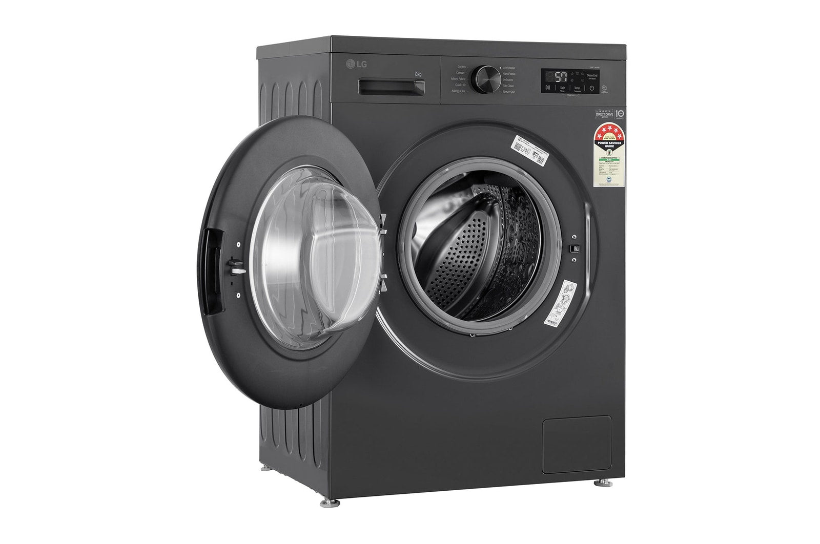 LG 8 kg 5 Star, Inverter Direct Drive Technology, 6 Motion DD, Steam Fully Automatic Front Load Washing Machine with In-built Heater Black, Grey  (FHB1208Z2M)