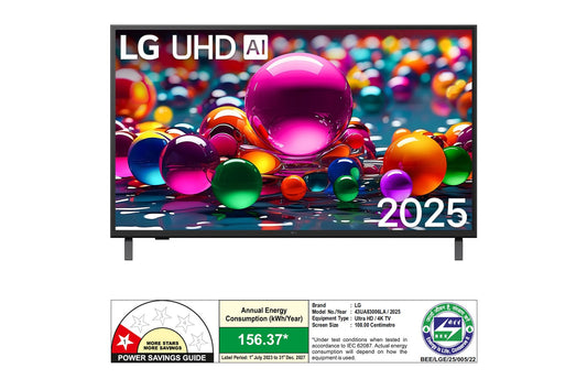 LG  43" ( 109.22 cm ) 4K UHD Smart TV|α7 AI Processor 4K Gen8 | 60Hz Native Refresh Rate | ALLM, VRR & HGiG for Gaming | webOS 25 with AI Chatbot | Dolby Atmos & WOW Orchestra | Magic Remote  | 20W AI Sound Pro | Bluetooth 5.0 | Wi-Fi 5-43UA83006LA