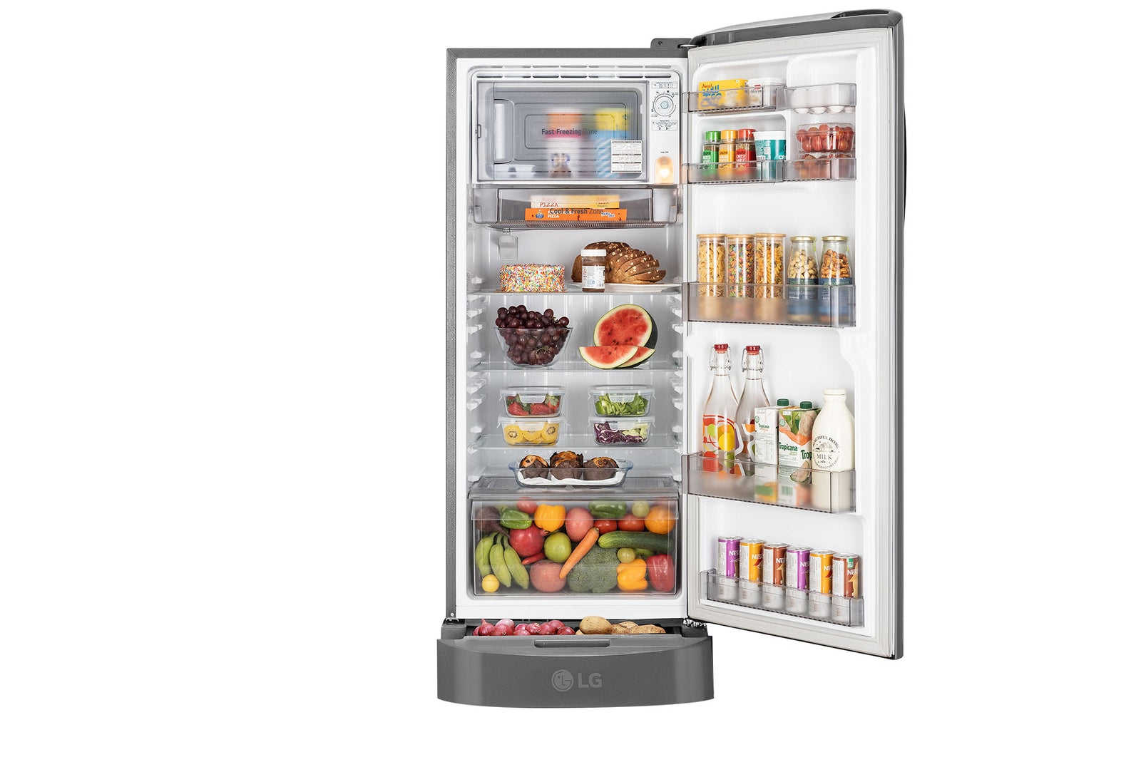 LG 224L 5-Star Smart Inverter Direct Cool Single Door Refrigerator,Tempered Glass Shelves, Moist Balance Crisper, Large 27L Freezer, 118 kWh Annual Consumption, Ariana Handle- (GL-D2356ZAPZ, Shiny Steel)