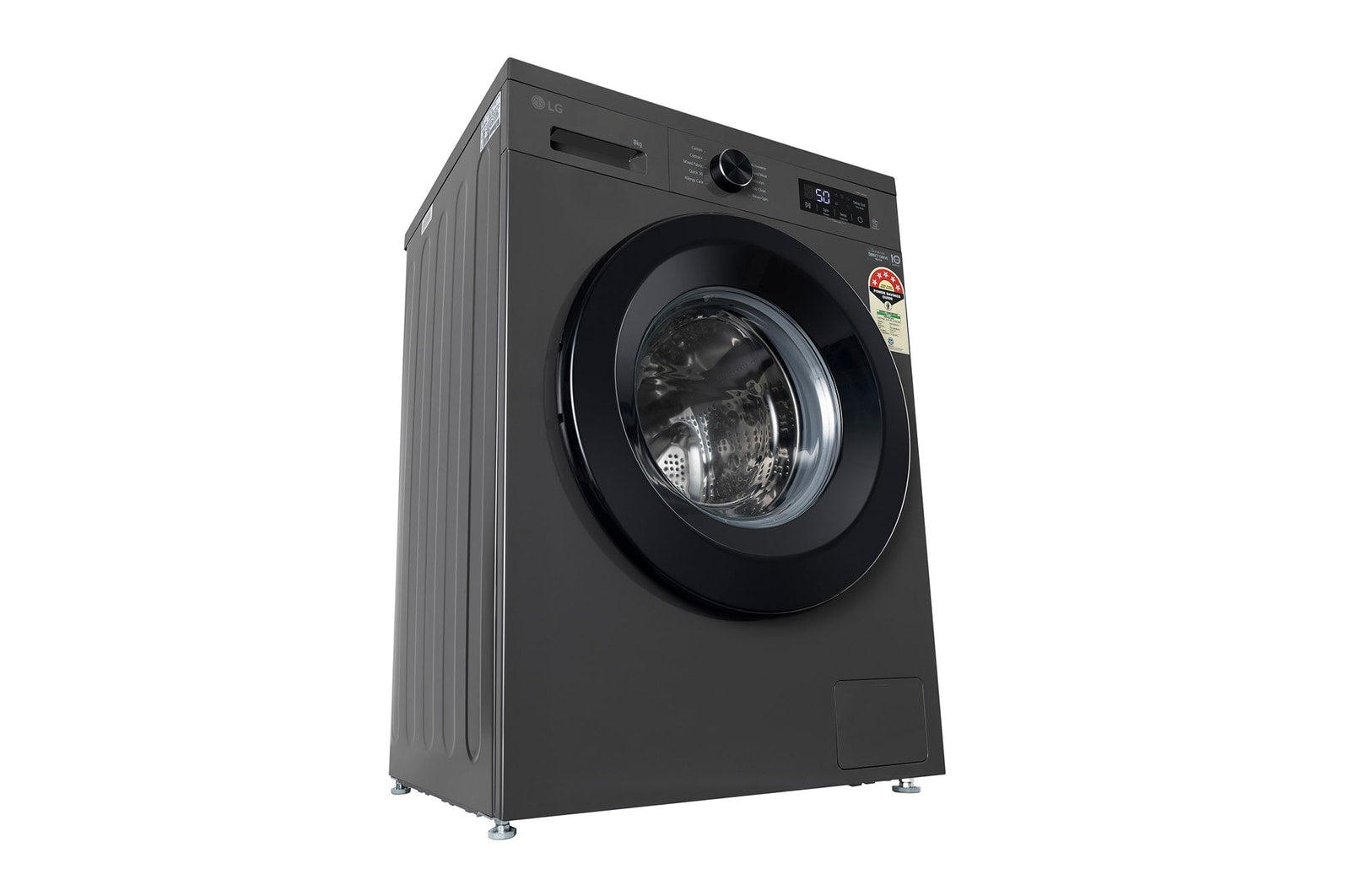LG 8 kg 5 Star, Inverter Direct Drive Technology, 6 Motion DD, Steam Fully Automatic Front Load Washing Machine with In-built Heater Black, Grey  (FHB1208Z2M)