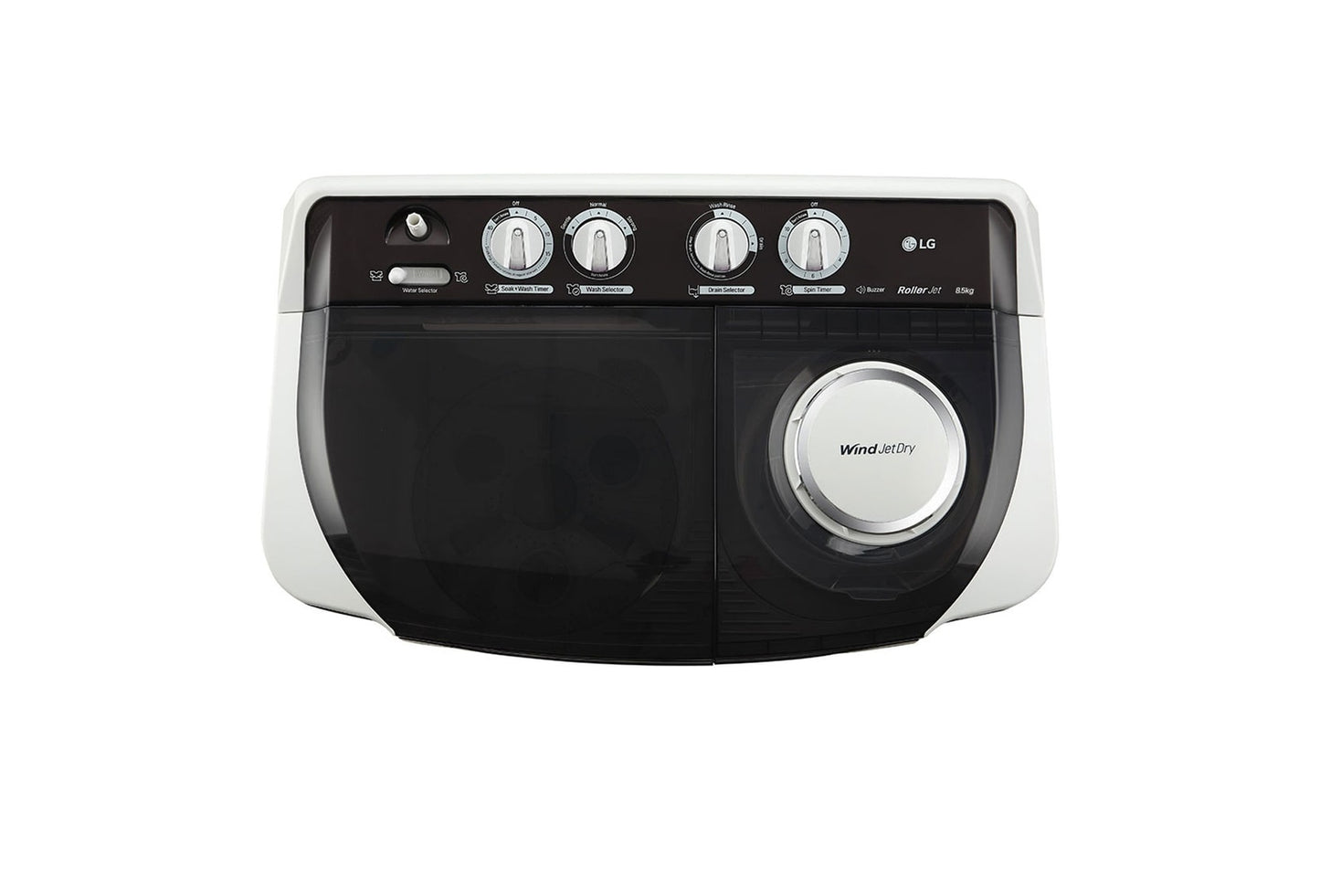 LG 8.5kg 5-Star Semi-Automatic Top Load Washing Machine, Roller Jet Pulsator, Rat Away Technology, Wind Jet Dry, Collar Scrubber, 6.0kg Spin Capacity, Rust Free Plastic Base, 4 Unidirectional Wheels (P8525SGAZ.ADGQEIL, Dark Grey)