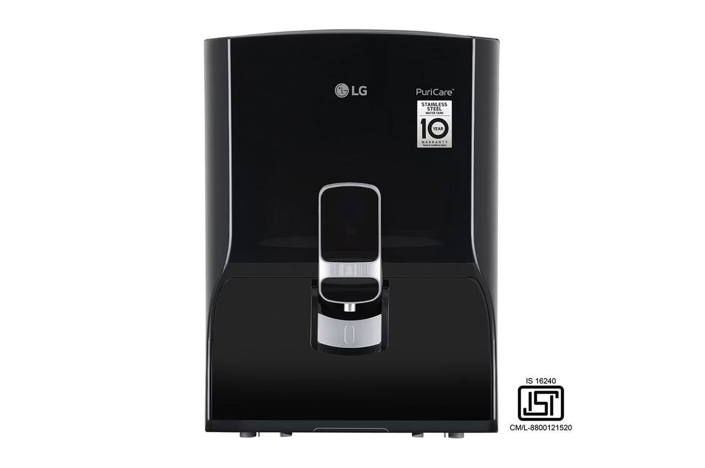 LG RO Water Purifier | Dual Protection Stainless Steel Tank with 10-Year Warranty | Multi-Stage Filtration with Digital Sterilizing Care | 8L Capacity | Wall Mountable | Sleek Solid Black Design | Room Temperature Purified Water-WW132NF