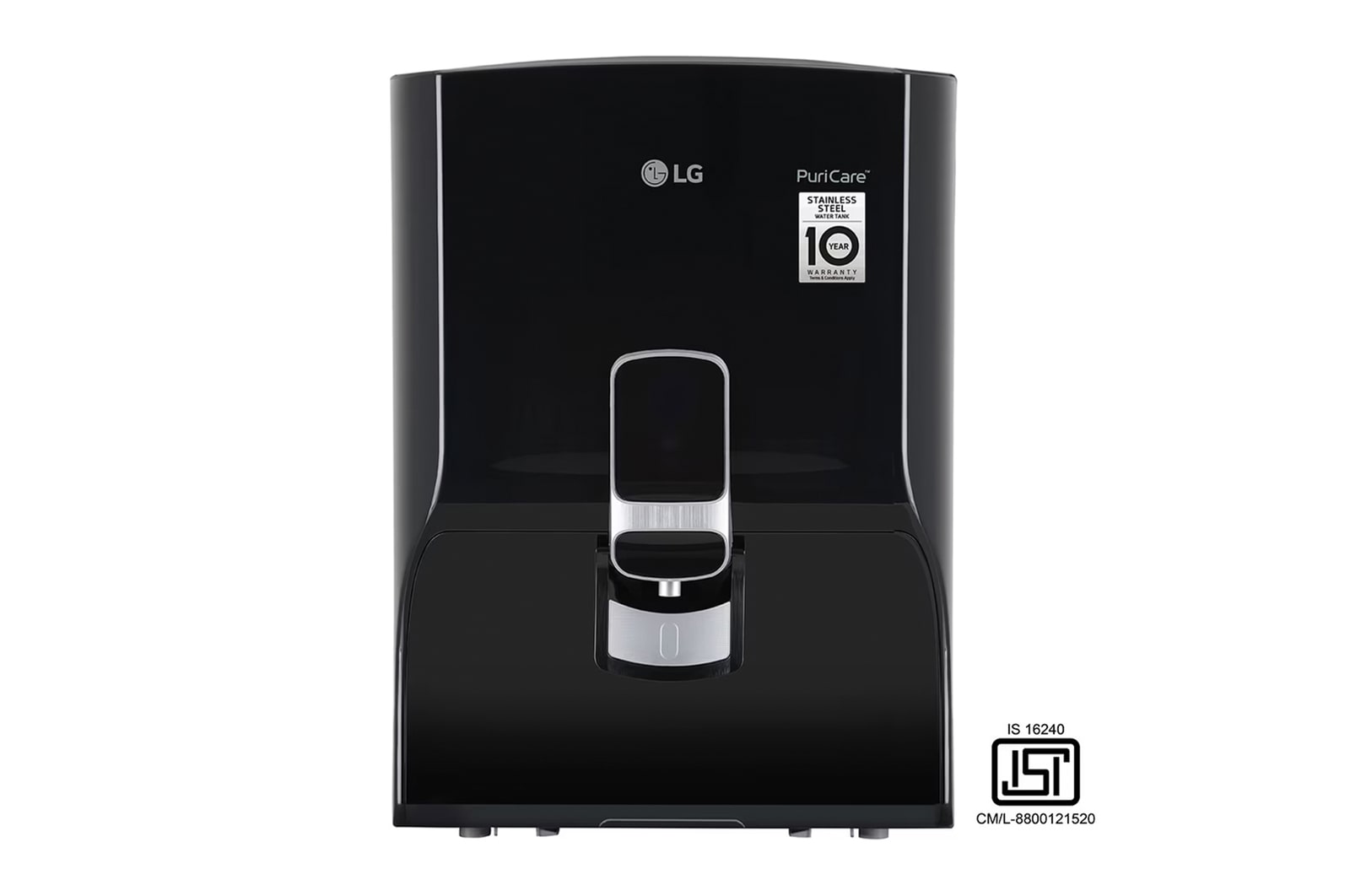 LG RO Water Purifier | Dual Protection Stainless Steel Tank with 10-Year Warranty | Multi-Stage Filtration with Digital Sterilizing Care | 8L Capacity | Wall Mountable | Sleek Solid Black Design | Room Temperature Purified Water-WW132NF