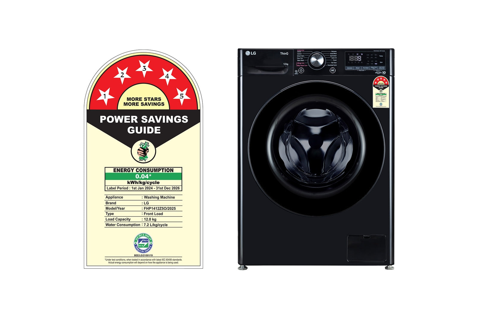 LG 12.0 kg 5 Star AI Direct Drive Front Load Washing Machine with In-Built Heater, Steam, 6 Motion DD, 1400 RPM, Wi-Fi ThinQ, and Allergy Care, Onyx Black,FHP1412Z5O