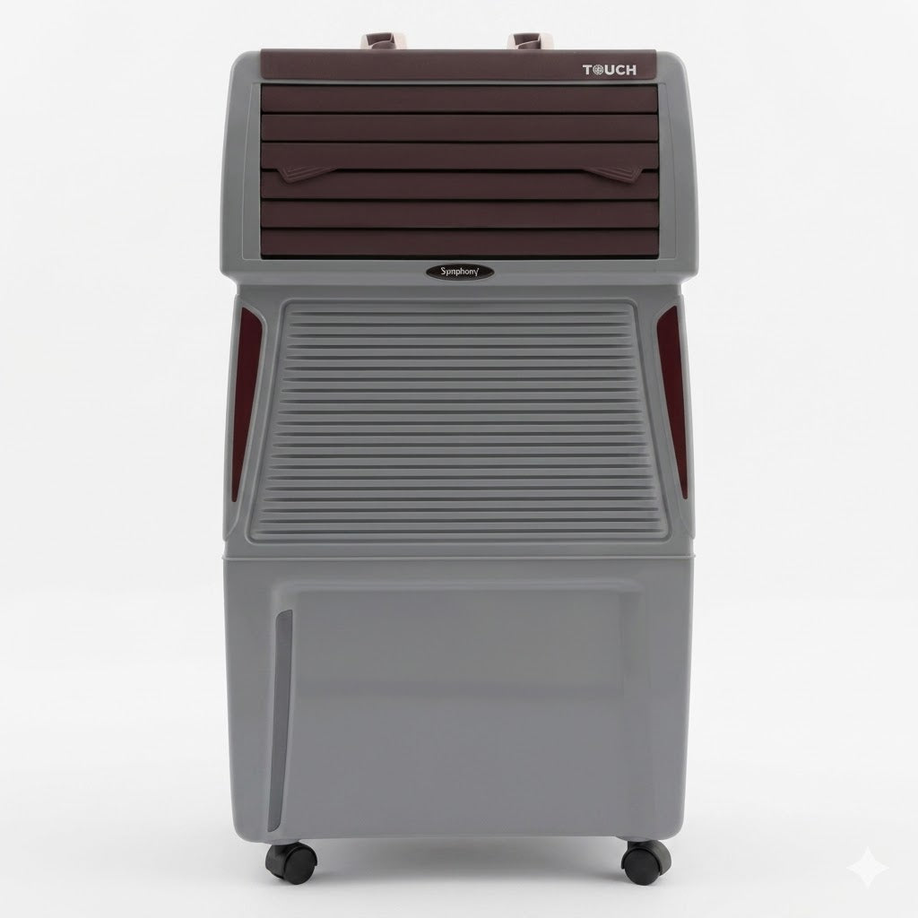 Symphony Touch 40 Room Air Cooler | High Efficiency Cooling | 185W | CFD Technology | 40L | Fully Closable Louvers | Manual Mode | Air Cooler with Wheels For Easy Mobility | White (TOUCH40)